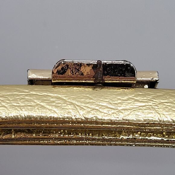 Vintage 60s Glam Gold Metallic Rectangle Evening Clutch Handbag Purse - Picture 10 of 11